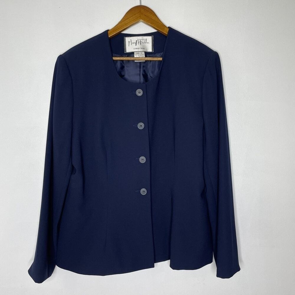 Mary McFadden Blazer 18 Office Navy Blue Dressy Career Jacket Classic Womens